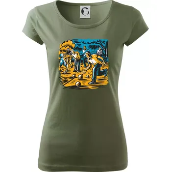 Dámské tričko Petanque hra - modro oranžová - Dámské triko Pure - S ( Khaki )