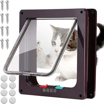 Obraz Hnědé plastové kyvné dveře s tunelem, 4 možnosti nastavení, velikost XL