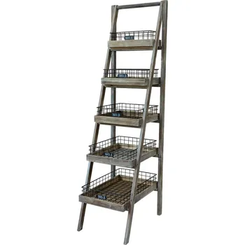 regál Hnědý antik dřevěný regál s košíky Cart No 5 - 42*70*170cm