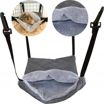 Pelíšek pro morče, houpací síť, domeček pro hlodavce - šedý s kožešinou