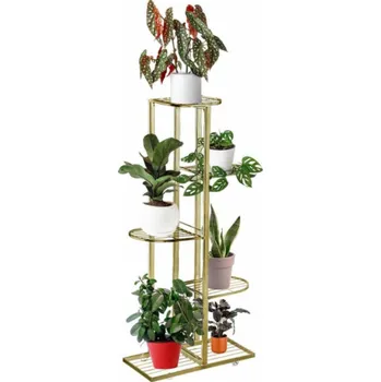 Stojan na květiny Strado Stojací kovový stojan na květiny na 6 květináčů 97x43x22cm Zlatá