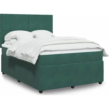 Postel vidaXL Box spring postel s matrací 140x200 cm samet [3292354] Barva: Tmavě zelená