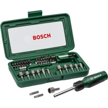 Bit BOSCH sada šroubovacích bitů a nástrčných klíčů, PH/PZ/T/TX/HEX, 46 ks, s ráčnou, se šroubovákem