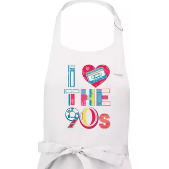 Kuchyňská zástěra I love 90s - srdce a kazeta - Pánská zástěra na vaření - Univerzální velikost ( Bílá )