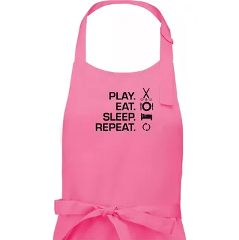 Kuchyňská zástěra Play eat sleep repeat pozemní hokej - Dámská zástěra na vaření - Univerzální velikost ( Růžová )