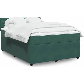 Postel vidaXL Box spring postel s matrací 140x200 cm samet [3290070] Barva: Tmavě zelená