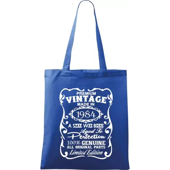 Nákupní taška Vintage Etiketa - 1984 - Taška bavlněná - 42 x 38 cm ( Královská modrá )