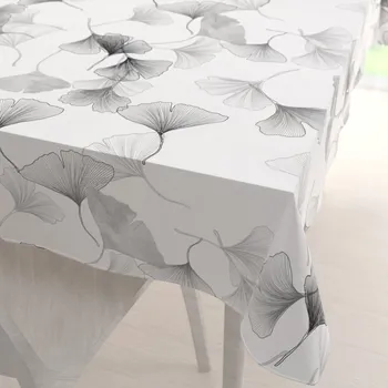 ubrus Bavlněný obdélníkový ubrus Sandra SA-512 Šedo-bílé ginkgo listy na bílém 50x100 cm