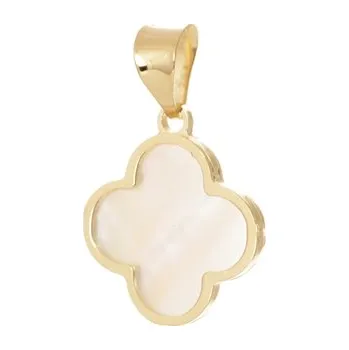 Přívěsek Zlatý přívěšek ze žlutého zlata čtyřlístek s bílou perletí ZZ1075F + dárek zdarma