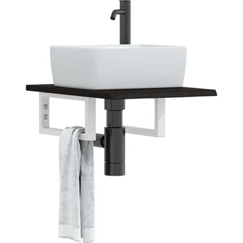 Koupelnový nábytek Deska pod umyvadlo nástěnná ocel a masivní dubové dřevo Hnědá3302576