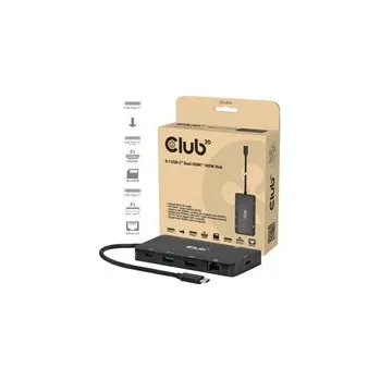 Club3D Dokovací stanice USB-C 9v1, 2xHDMI, 1xUSB-C, 1xUSB-C PD, 2xUSB, 1xRJ45, microSD/SD, černá