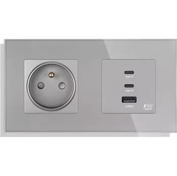 Elektrická zásuvka YIWU zásuvka + USB-C + USB-A Rychlonabíječka kompletní šedá