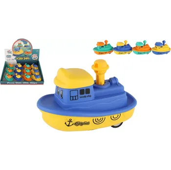 Hračka Teddies Loď/Lodička Zmáčkni a jeď plast 5x10cm na setrvačník 4 barvy