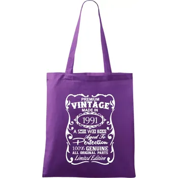 Nákupní taška Vintage Etiketa - 1991 - Taška bavlněná - 42 x 38 cm ( Fialová )