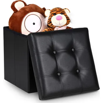 Úložný box Čalouněný skládací taburet s úložným prostorem 38 x 38 x 38 cm | černý