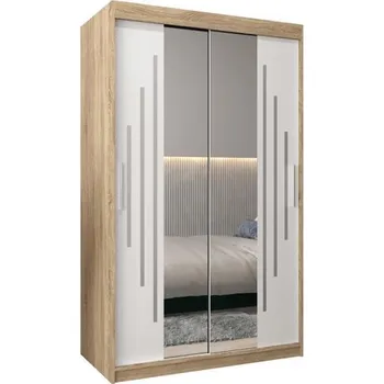 Šatní skříň Šatní skříň s posuvnými dveřmi a dvoudílným zrcadlem YORK1 - 120x200cm -Dub Sonoma-Bílá-