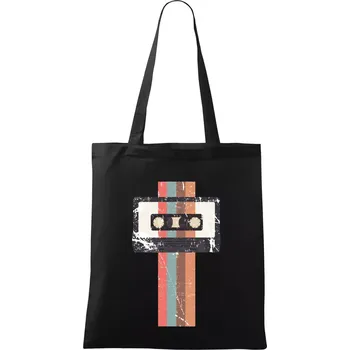 Nákupní taška Retro kazeta - pruhy - Taška bavlněná - 42 x 38 cm ( Černá )