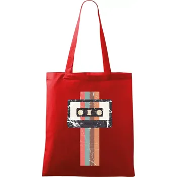 Nákupní taška Retro kazeta - pruhy - Taška bavlněná - 42 x 38 cm ( Červená )