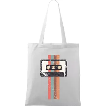 Nákupní taška Retro kazeta - pruhy - Taška bavlněná - 42 x 38 cm ( Bílá )