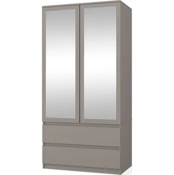 Obývací stěna Šatní skříň Malvína 2S-90 šedá - jíl/zrcadlo