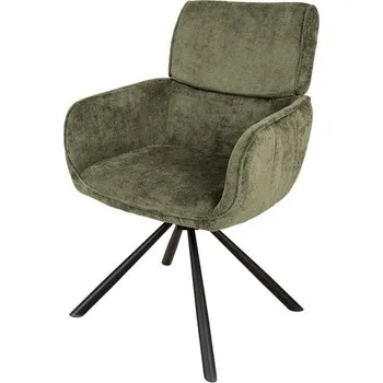 Jídelní židle Moderní zelené otočné jídelní křeslo Chenill zaoblených tvarů s žinylkovým potahem s černými kovovými nožičkami 84 cm