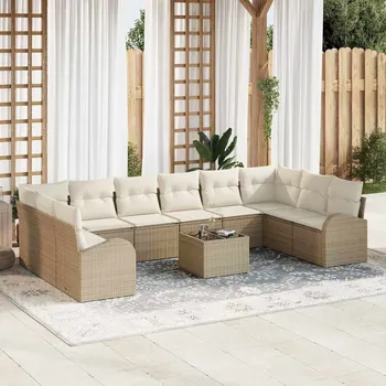 Zahradní sestava Set pohovek s polštářem 11 pcs Béžová Polyratan IM_3346231
