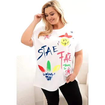 Dámská košile Dámská bavlněná halenka Plus Size s barevným potiskem bílý UNI