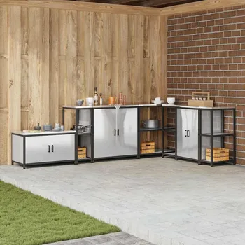 Kuchyňská linka vidaXL Skladování v kuchyni s policí Stříbrná 60 x 50 x 92 cm Ocel [874979]