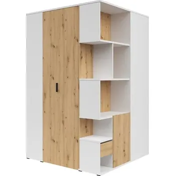 Šatní skříň Rohová šatní skříň Homeland 136 cm levostranná se 3 zásuvkami - Black Red White - BRW Bílá/dub artisan 136x216 cm