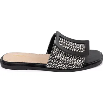 Dámské pantofle Praktické Czarno-biały dámské nazouváky na plochém podpatku 39