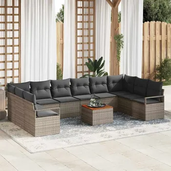 Zahradní sestava vidaXL Sada zahradních pohovek s úložištěm 11 pcs Šedá polyratan [3356424]