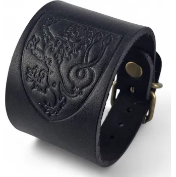 Náramek Drakkaria BOHEMIA, kožený náramek s českým lvem, černý