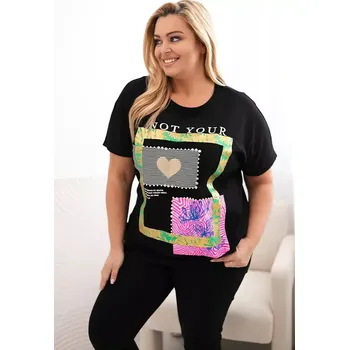 Dámská košile Dámská bavlněná halenka Plus Size se zlatým nápisem černá + zelená UNI