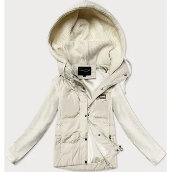 Dámská bunda v barvě ecru s úpletovými rukávy Miss TiTi (5088) odstíny béžové XXL (44)