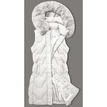 Dámská vesta Bílá dámská vesta s kapucí olemovanou kožešinou J Style (16M9172-281) odstíny bílé S (36)