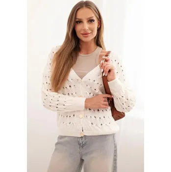Dámský svetr Dámský svetr s výstřihem do V a zlatými knoflíky ecru UNI