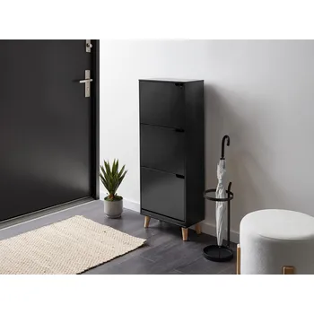 Botník Skříňka na boty botník černá MDF dřevovláknitá deska 3 přihrádky komory moderní design předsíň chodba Beliani