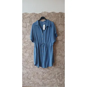 Dámské šaty Mušelínové - košilové šaty Modré