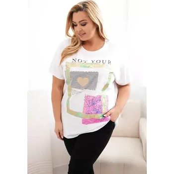 Dámská košile Dámská bavlněná halenka Plus Size se zlatým nápisem bílá + zelená UNI