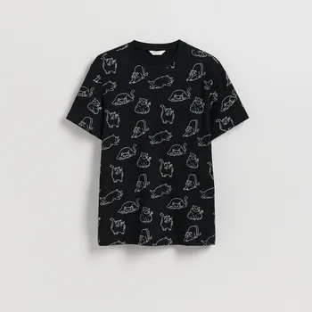 Pánské tričko Reserved - Tričko regular s potiskem - černý - 452EX-99X - 452EX-99X-L