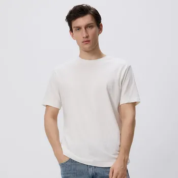 Pánské tričko Reserved - Tričko regular fit se lnem - krémová - 393BK-08X - 393BK-08X-M