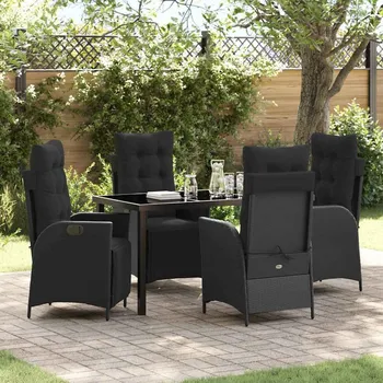 Zahradní sestava vidaXL Zahradní jídelní souprava s polštářem 5 pcs Černá polyratan [3380535]