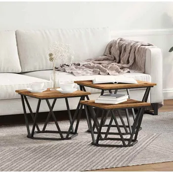 Konferenční stolek vidaXL Konferenční stolek 3 pcs Staré dřevo Inženýrské dřevo a ocel [868283]