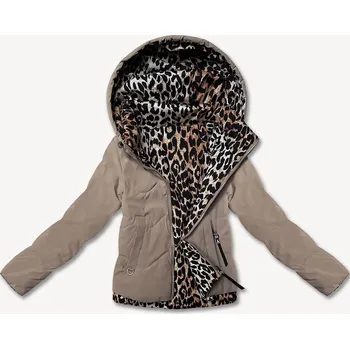 Tmavě béžová krátká volná dámská bunda s panteřím motivem Miss TiTi (25898) odstíny béžové XXL (44)