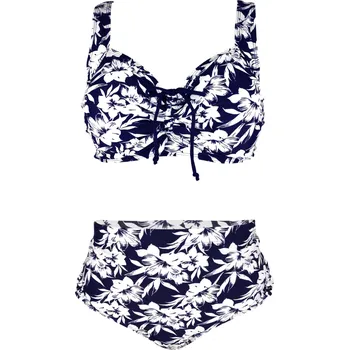 Dámské plavky Dvoudílné plavky pro plnoštíhlé Salma květy S803 5XL tmavě modrá