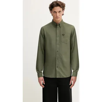 Pánská košile Bavlněná košile Fred Perry, M, zelená, 91X