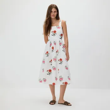 Dámské šaty Reserved - Květované midi šaty - krémová - 691HF-01X - 691HF-01X-XS