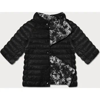 Dámská bunda Černá/květovaná oboustranná dámská plus size bunda se 3/4 rukávy Minority (M23-7010-1) odstíny černé 54