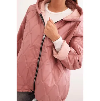Dámská prošívaná bunda s kapucí tmavě růžová UNI