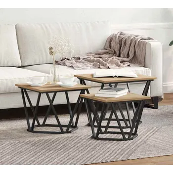 Konferenční stolek vidaXL Konferenční stolek 3 pcs Artisanový dub Inženýrské dřevo a ocel [868284]